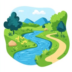 Obraz premium Serene River Winding Through Lush Green Landscape