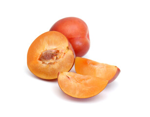 Red plum fruit isolated on white background