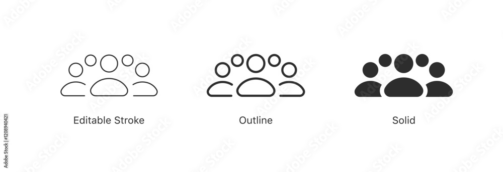 Poster minimalist group of people icons set. teamwork icon in editable stroke, outline, and solid styles. f