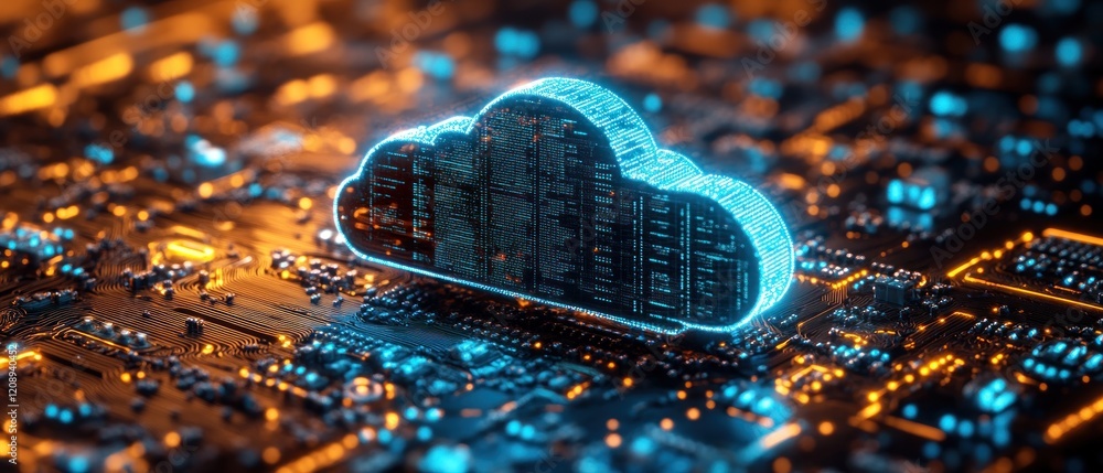 Aufkleber cloud computing concept over digital circuit board