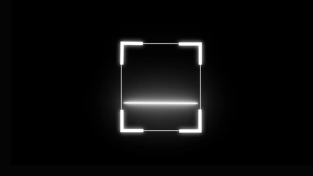 A neon scanner icon displays a glowing, sleek representation of a barcode or QR code scanner, with light beams or digital lines.