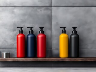 A row of colorful bottles sitting on top of a wooden shelf