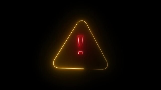 Neon Cyan aqua color light glowing warning attention animation icon alarm alert careful animated sing symbol on black background. 
