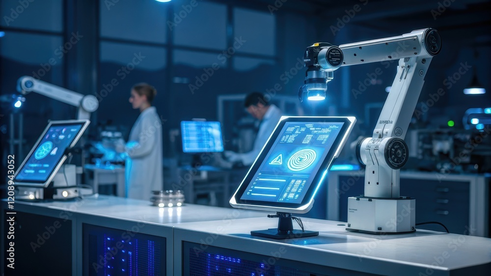Poster ai and technology concept, robots and technology in a modern lab setting