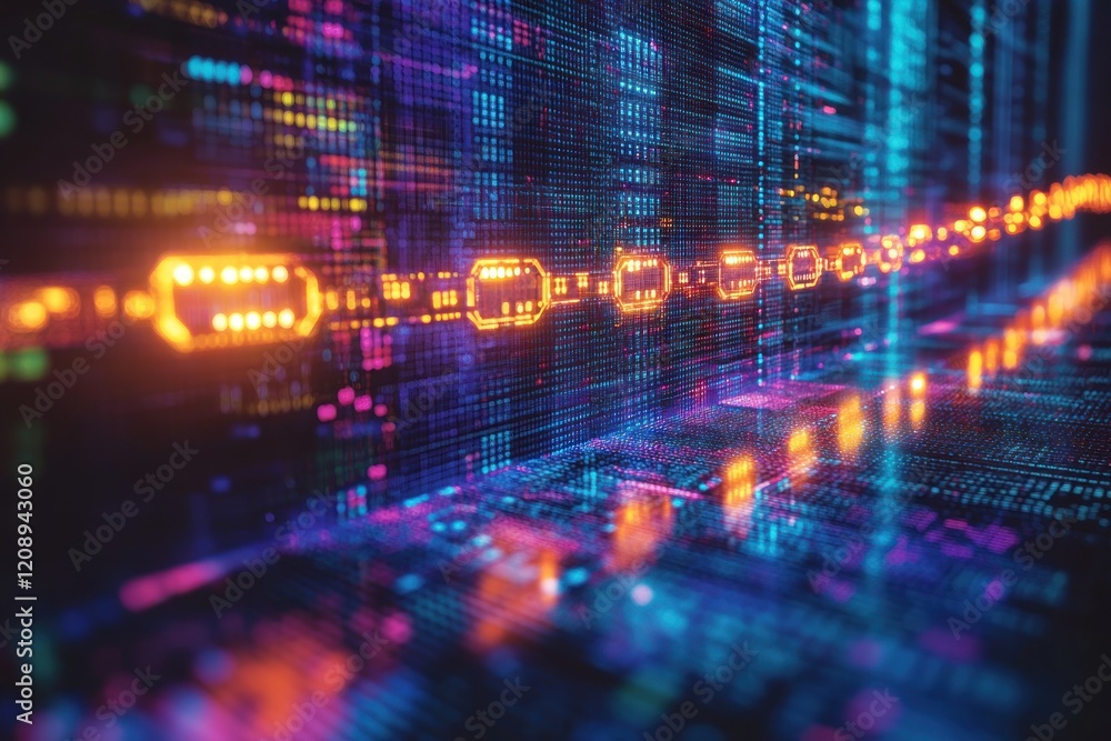 Poster digital data flow with glowing lines and dynamic patterns