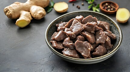 Fototapeta premium Delicious Stewed Beef Cubes in Wooden Bowl, Garnish with Parsley