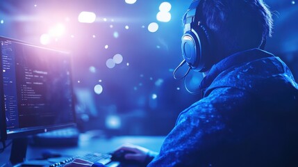 Agent assisting a customer on a video call, highlighting personal touch in logistics service, focus on, facetoface support, ethereal, blend mode, home office backdrop