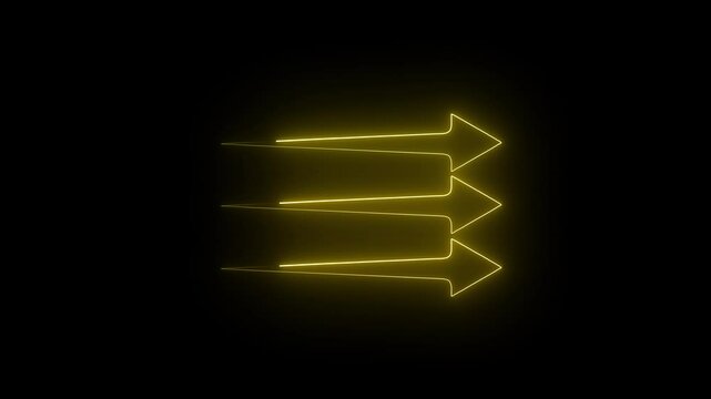 Abstract neon arrow icon.  fork arrow icon, with editable stroke. Split arrow sign. three  way pointer, forked arrow, direction, tripple pathway.