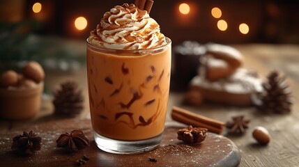 Iced Pumpkin Spice Latte with whipped cream and cinnamon.