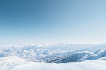 Obraz premium Snowy Mountain Range with Golden Meadow and Clear Blue Sky in Scenic Natural Landscape