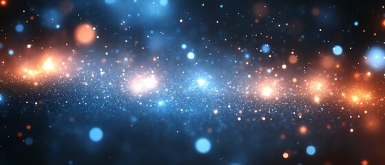 Fototapeta premium Abstract cosmic nebula with blue and orange lights.