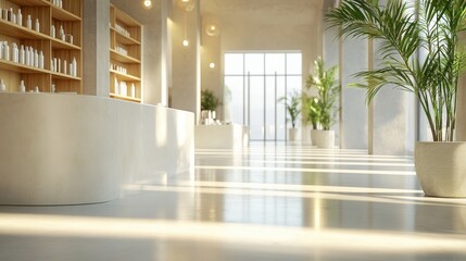 Fototapeta premium Highend retail store with wellorganized product displays, symbolizing modern trade sophistication, focus on, premium retail experience, vibrant, overlay, luxury shopping backdrop