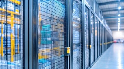 Highvalue products in secure, locked cages within a bonded warehouse, emphasizing asset protection, focus on, secure logistics, ethereal, overlay, restricted area backdrop