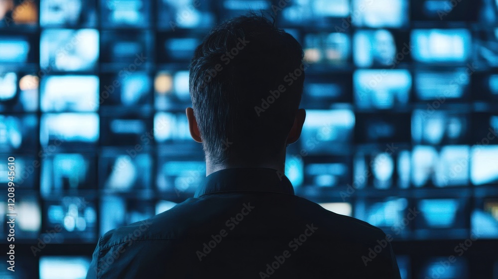 Poster surveillance technology revolution analyzing video data streams in a digital hub urban office visual