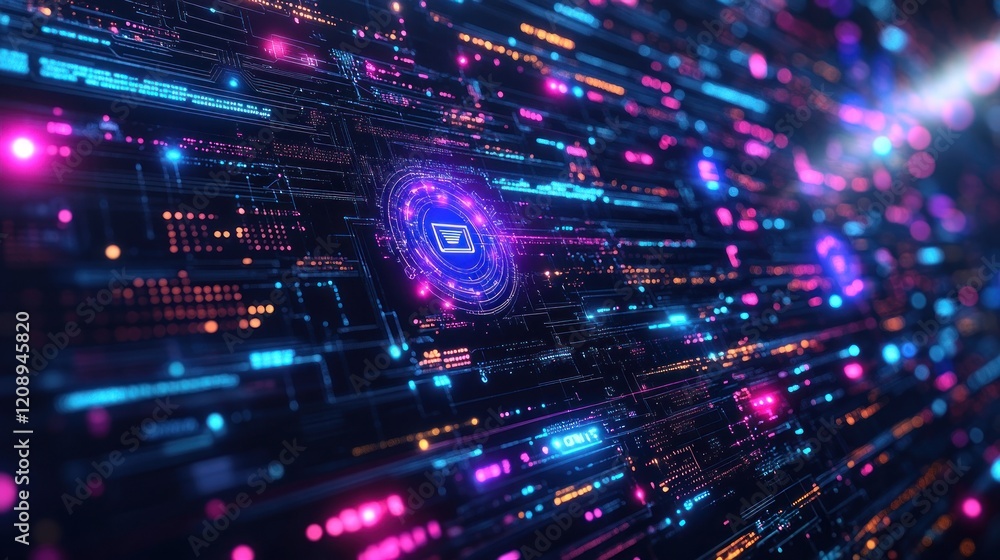 Poster colorful digital data stream with glowing patterns