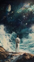 Obraz premium Cosmic Ocean: A Man Contemplates the Universe