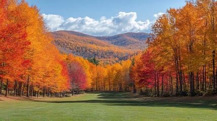 Obraz premium Autumnal Majesty: A Panorama of Vibrant Fall Foliage in the Mountains
