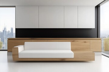 Modern Minimalist Living Room with City View