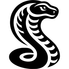 Fototapeta premium Tattoo of angry cobra snake head in monochrome. Wild serpent in madness. Engraving minimalistic vector in black ink drawing on transparent background