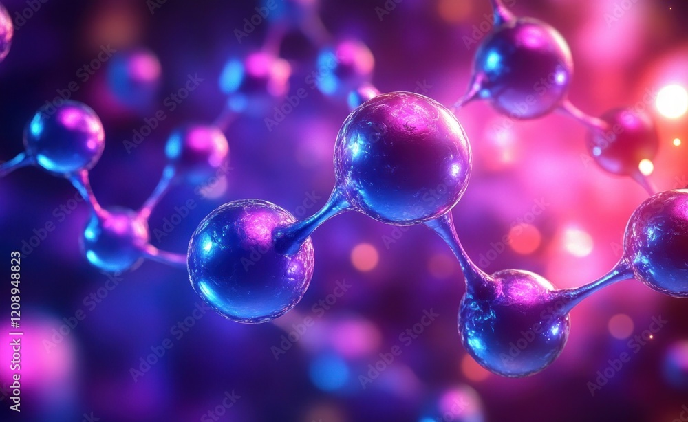 Poster 3d molecular structure model with luminous atoms and colorful orbs in surrealist style