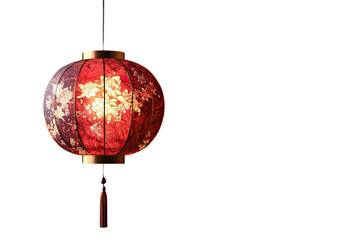 Red Chinese Lantern: A vibrant red and gold Chinese lantern with intricate floral patterns hangs elegantly, casting a warm, inviting glow. Perfect for adding a festive touch to your designs.   isloate