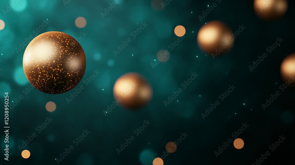 Poster Abstract Background with Floating Glittering Spheres and Soft Bokeh Effect