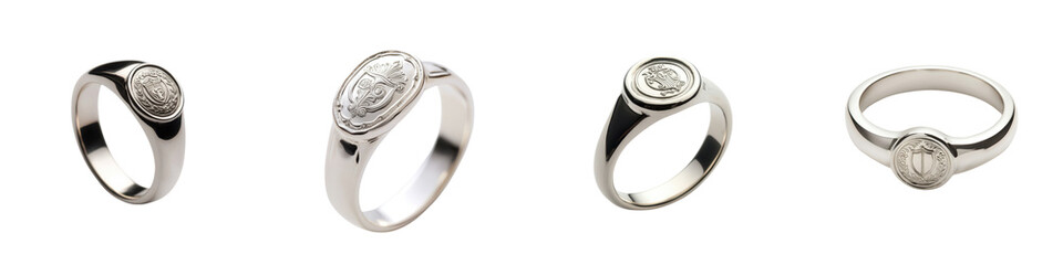 A collection of various elegant jewelry rings with diamond gemstone and precious metal settings  The rings feature different designs styles and arrangements of shiny beautiful