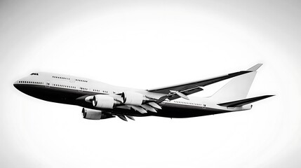 Fototapeta premium A stunning image of a jumbo jet in flight, captured with great detail and clarity against a seamless white backdrop, showcasing its massive silhouette