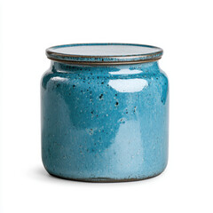 Ceramic jar with blue glaze finish, rustic pottery container, handcrafted kitchenware design