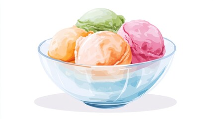 Colorful Scoop of Ice Cream in a Glass Bowl with White Background