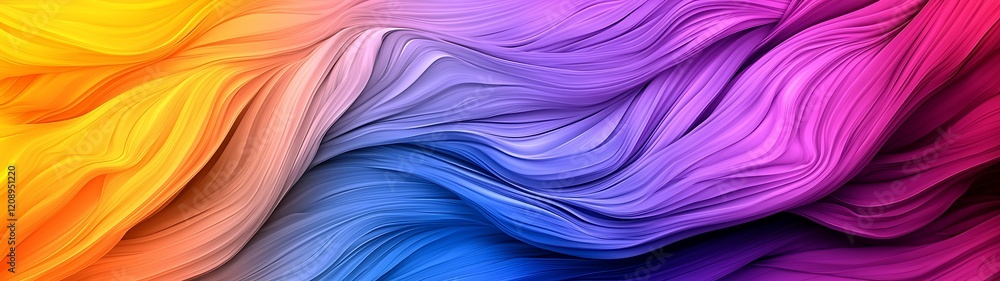 Poster vibrant waves of colorful fabric blend seamlessly, creating a visually striking gradient from orange