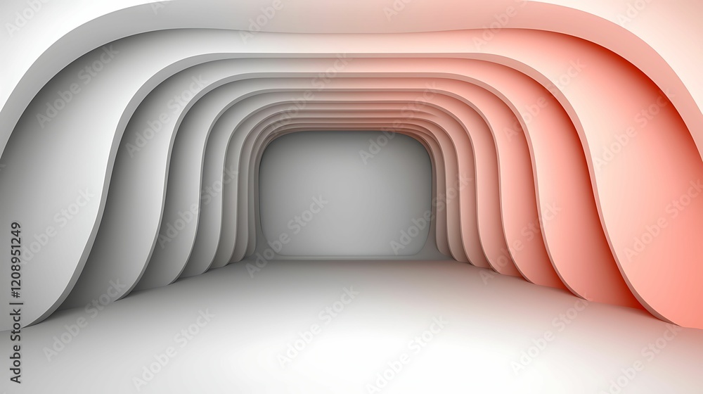 Poster abstract curved tunnel with a gradient of colors, creating a modern and minimalistic space ideal for