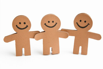 paper cutout family holding hands on white background