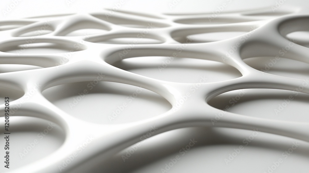 Poster abstract white organic 3d structure with interconnected holes.