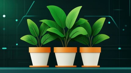 Stylish Indoor Plants in Modern Pots on Abstract Digital Background