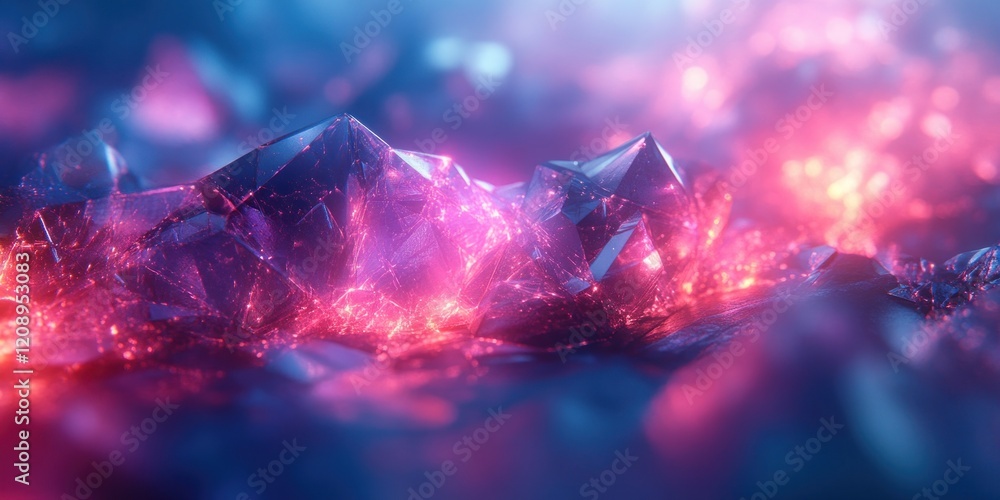 Aufkleber Futuristic Network of Interconnected Polygons in Neon Colors with Dynamic Movement and Bokeh Effect
