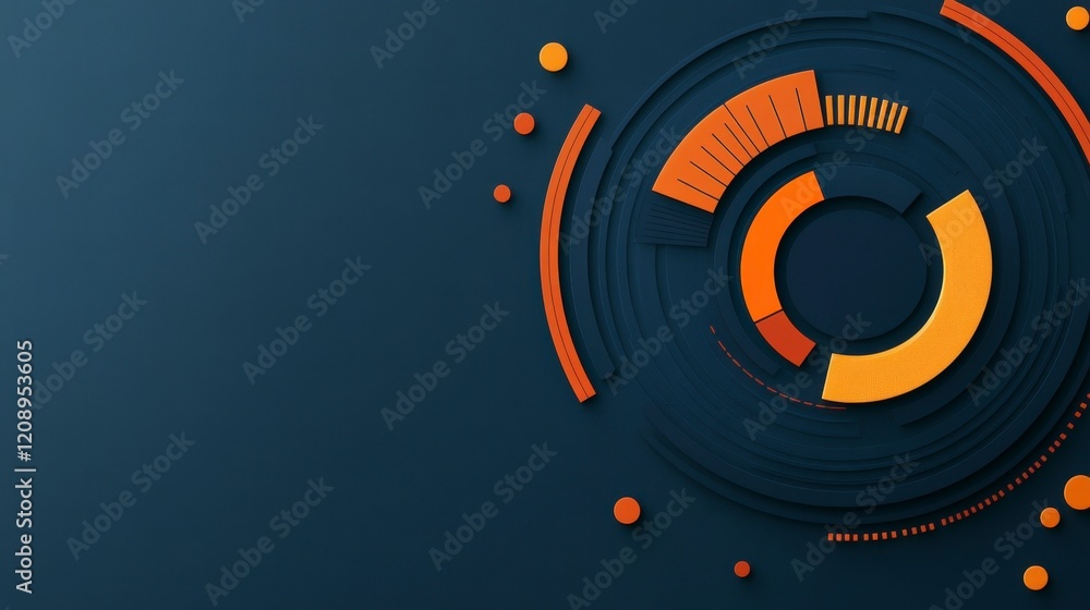 Poster abstract graphic design with circular shapes in orange and blue background color