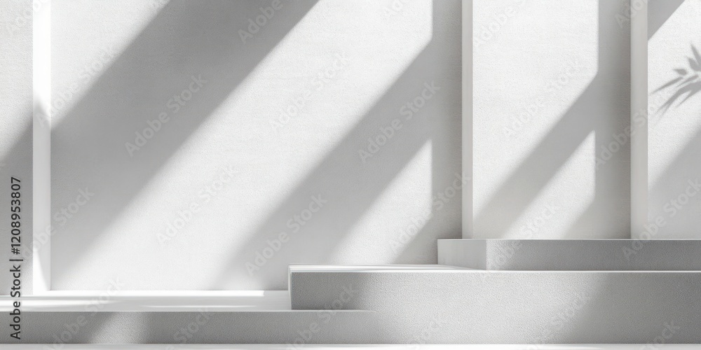 Aufkleber minimalist product display with geometric blocks and natural shadow on white background