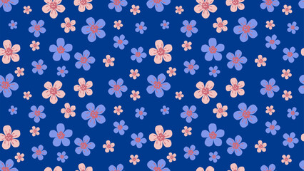 Vector illustration of floral seamless pattern pink and blue on a dark blue background Provides a bright feeling for designs, backgrounds, fabrics, printed materials, wallpapers, decorations, products