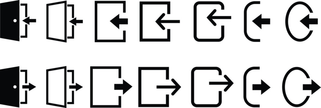 Login and logout icon flat line set. Open and close, sign in and sign out app account vector symbol for apps or web arrow and door icon exit and entry icon