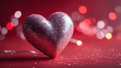 Fototapeta premium Valentine's day background with red glitter hearts. Hearts as background. Valentines day concept.