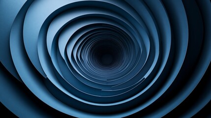 Abstract blue spiral tunnel receding into darkness.