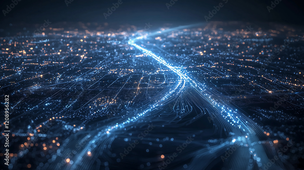 Poster abstract network cityscape digital data flow glowing nodes futuristic infrastructure