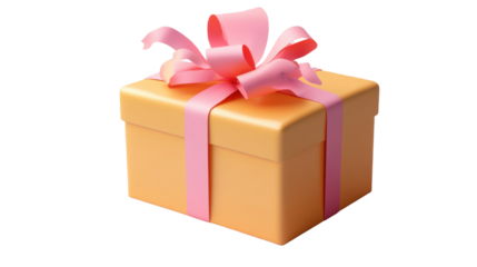 Yellow gift with pink ribbon isolated on white background 