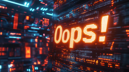 oops displayed glowing on a futuristic screen