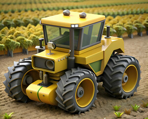 Obraz premium Powerful Yellow Tractor in a Farmland