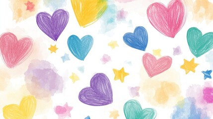 Fototapeta premium Colorful Hearts, Stars Watercolor Design