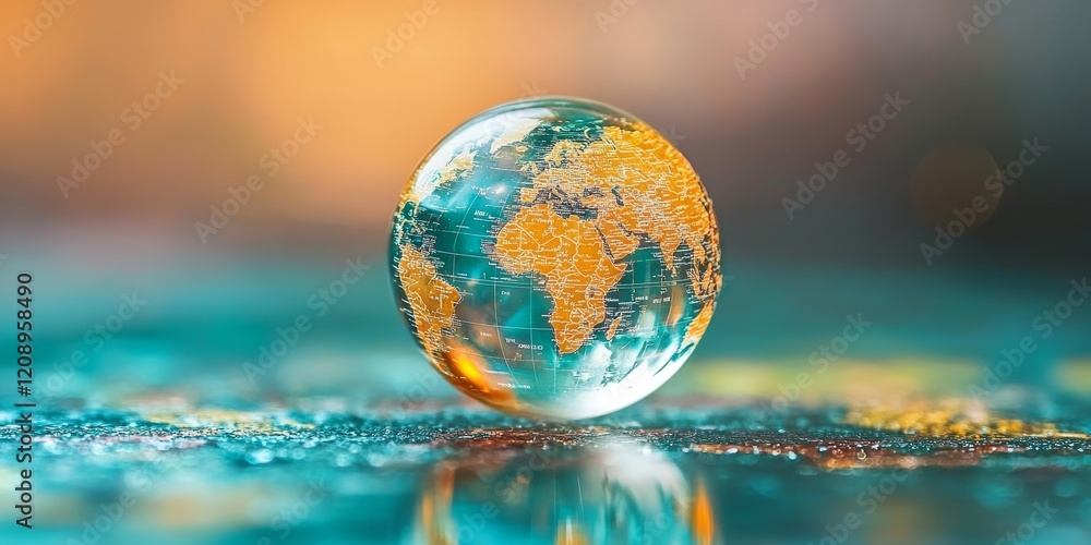 Poster soap bubble with world map digital concept, generative ai