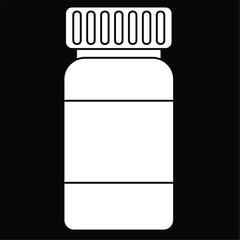 Medicine bottle vector illustration, pills or vitamins bottle clipart, medicine clip art, drugs bottle icon, medication bottle illustration, white on black background