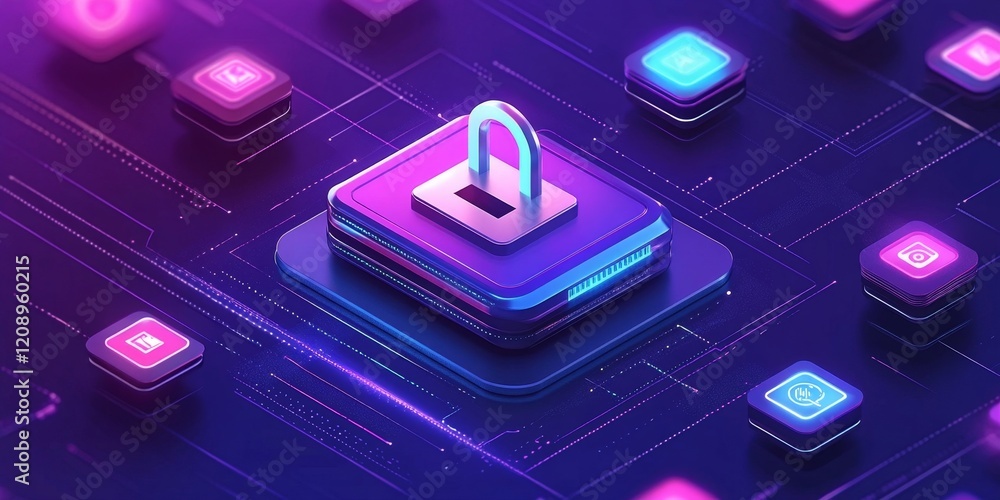 Poster internet security concept digital design with lock icon, generative ai